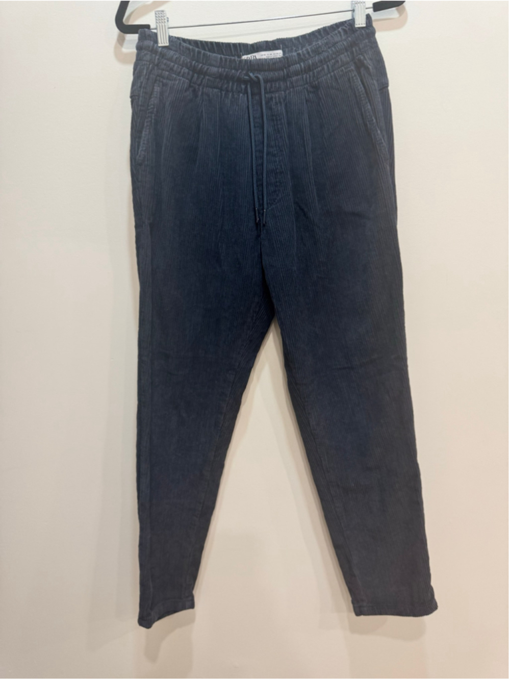 Zara Men’s Pull On Cordury Pants Tapered Leg Medium Dark Blue Grey
